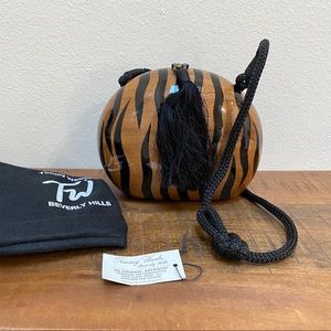 Timmy Woods Tiger Stripe Wood Clutch Purse